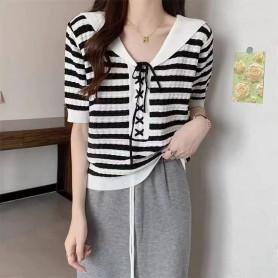 TL015 French Style Knit+ Chiffon top